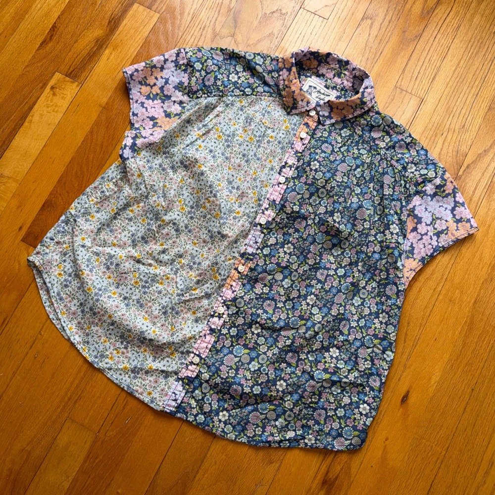 American Eagle Floral Patchwork Button Down Shirt Womens S Mixed Print Cotton - Picture 4 of 9